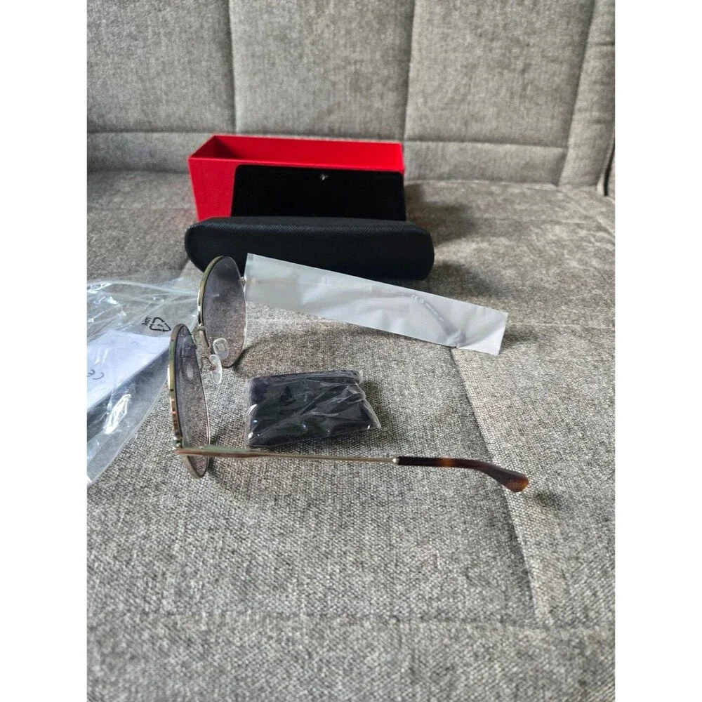 FERRAGAMO Oversized Gradient Blue Round Lens Silver Color Frame Sunglasses 60mm